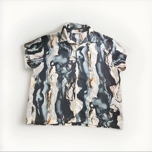 12th Tribe Marble Design Men’s Bowling Shirt Size M Trippy Drippy abstract